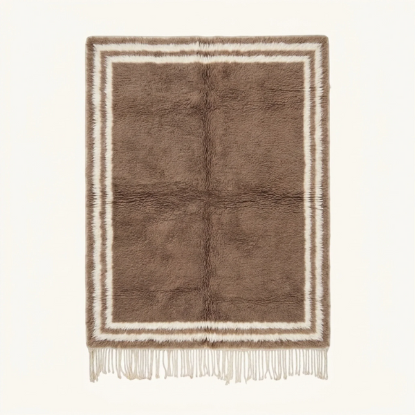 Taupe and Ivory Beni Ourain Rug – Double Border Design – Ayyur