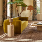 Ayyur taupe and ivory Beni Ourain rug styled in a serene neutral living room.