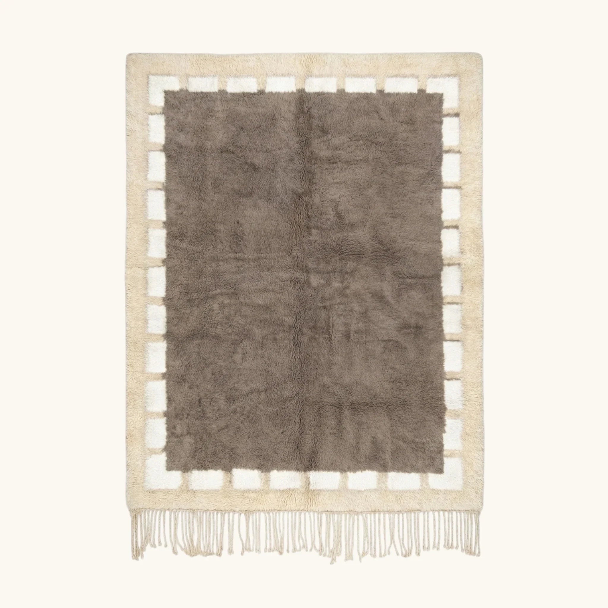 Taupe and ivory Beni Ourain rug, full view