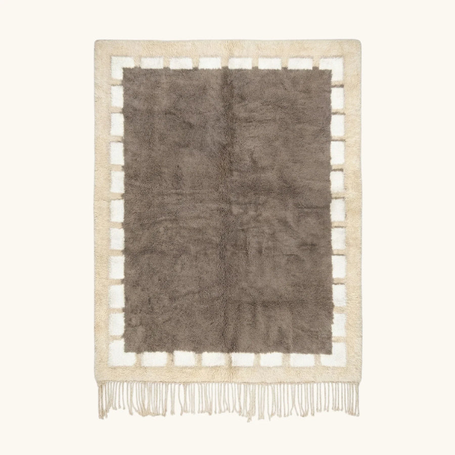 Taupe and ivory Beni Ourain rug, full view