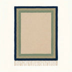 Ivory, sage and navy Zanafi rug Tazalt with layered border design, full rug view