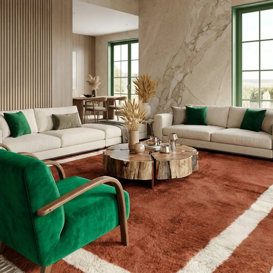 Tazdayt terracotta Beni Ourain rug in a modern interior