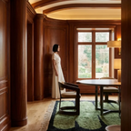 Tazult olive Beni Ourain rug in a contemporary interior