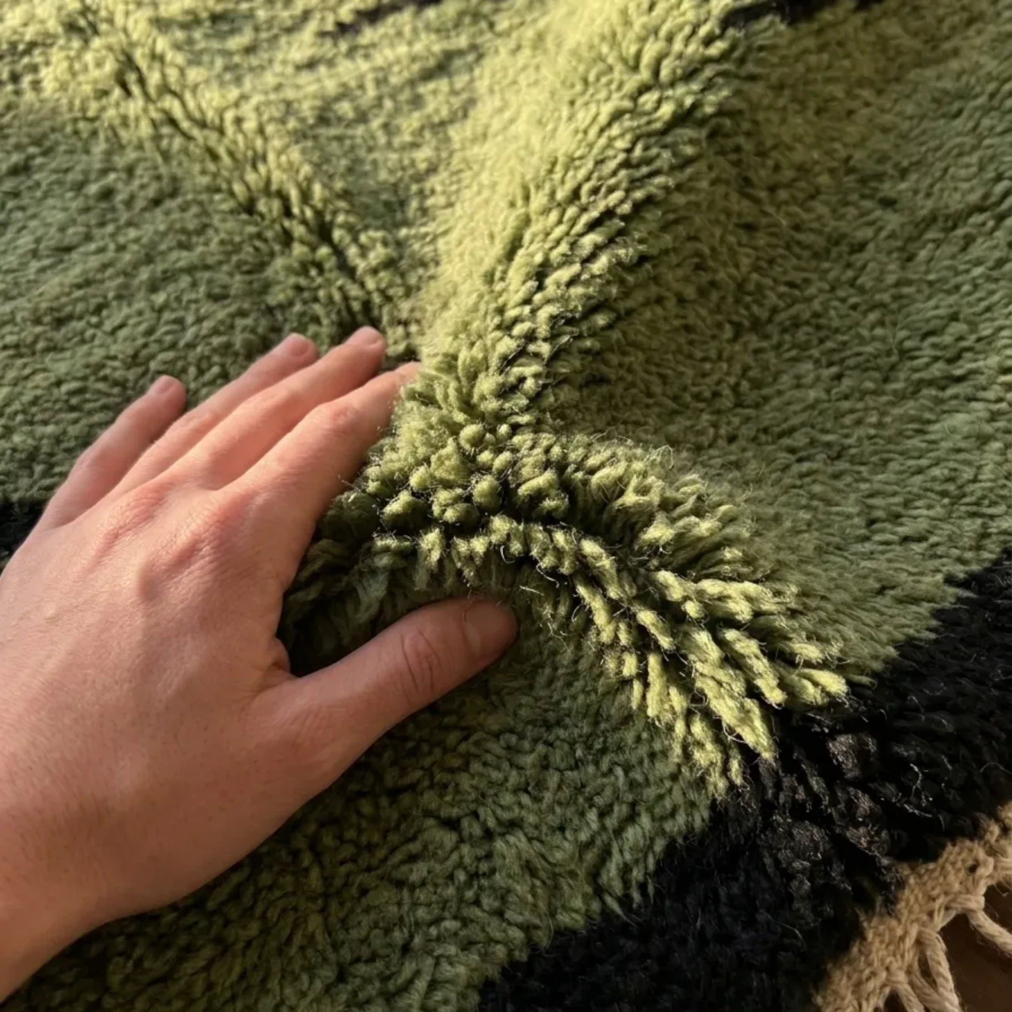 Tazult olive Beni Ourain rug natural wool texture