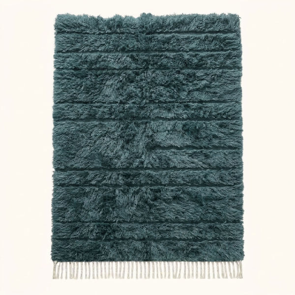 Tapis Mrirt Bleu Canard – Bandes horizontales texturées – Illi