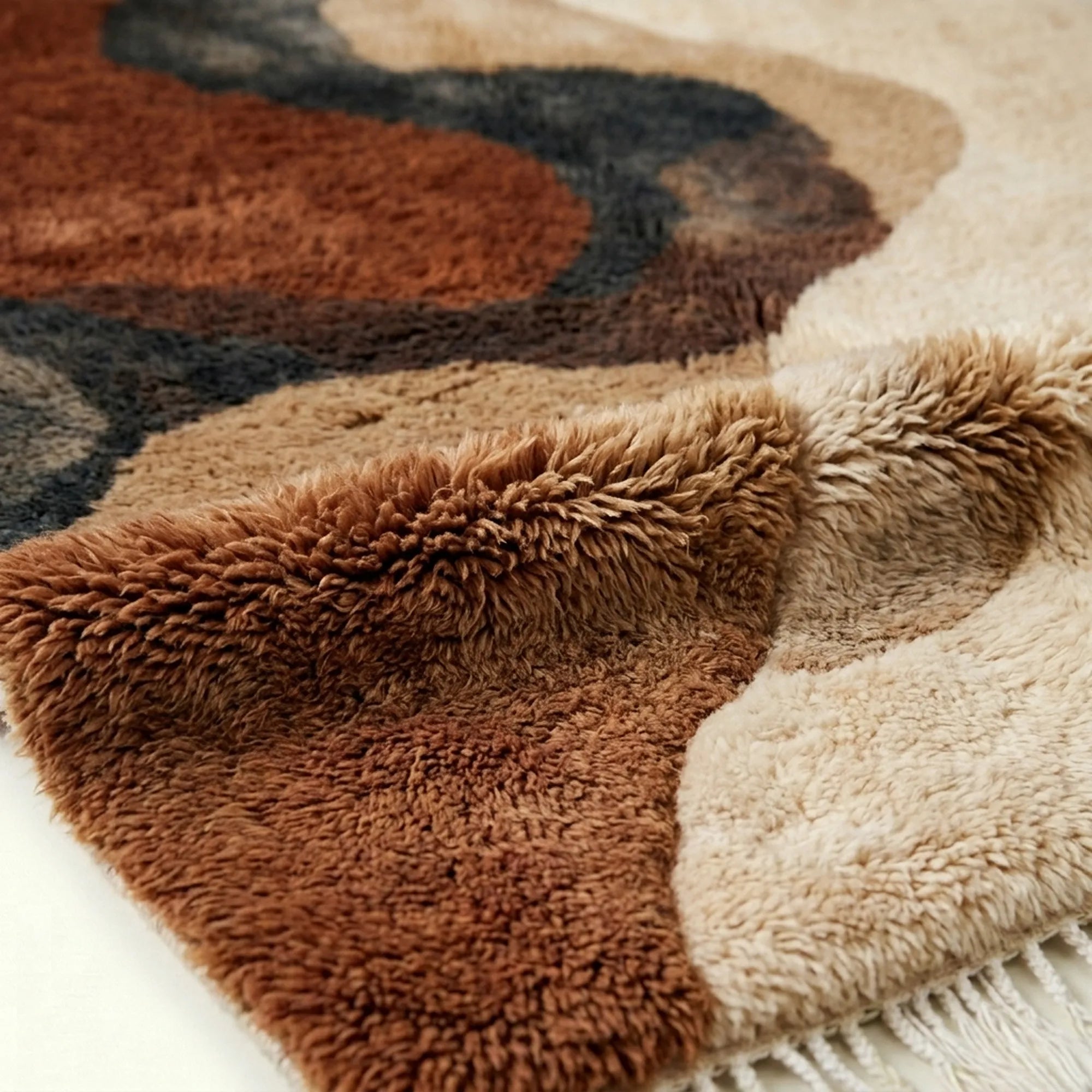 Blush & Teal Mrirt rug Azdar, organic color fields pattern detail