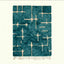 Teal and ivory Mrirt rug Izerfan with abstract grid pattern, full rug view