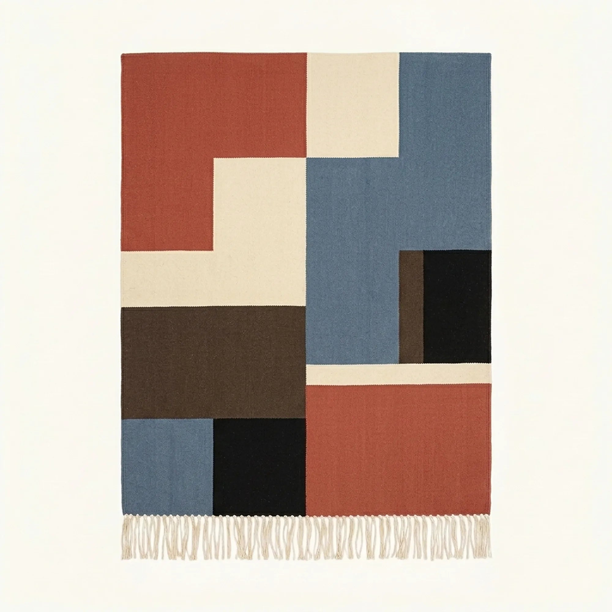 Blue Zanafi rug Telouet with color block mosaic, full rug view