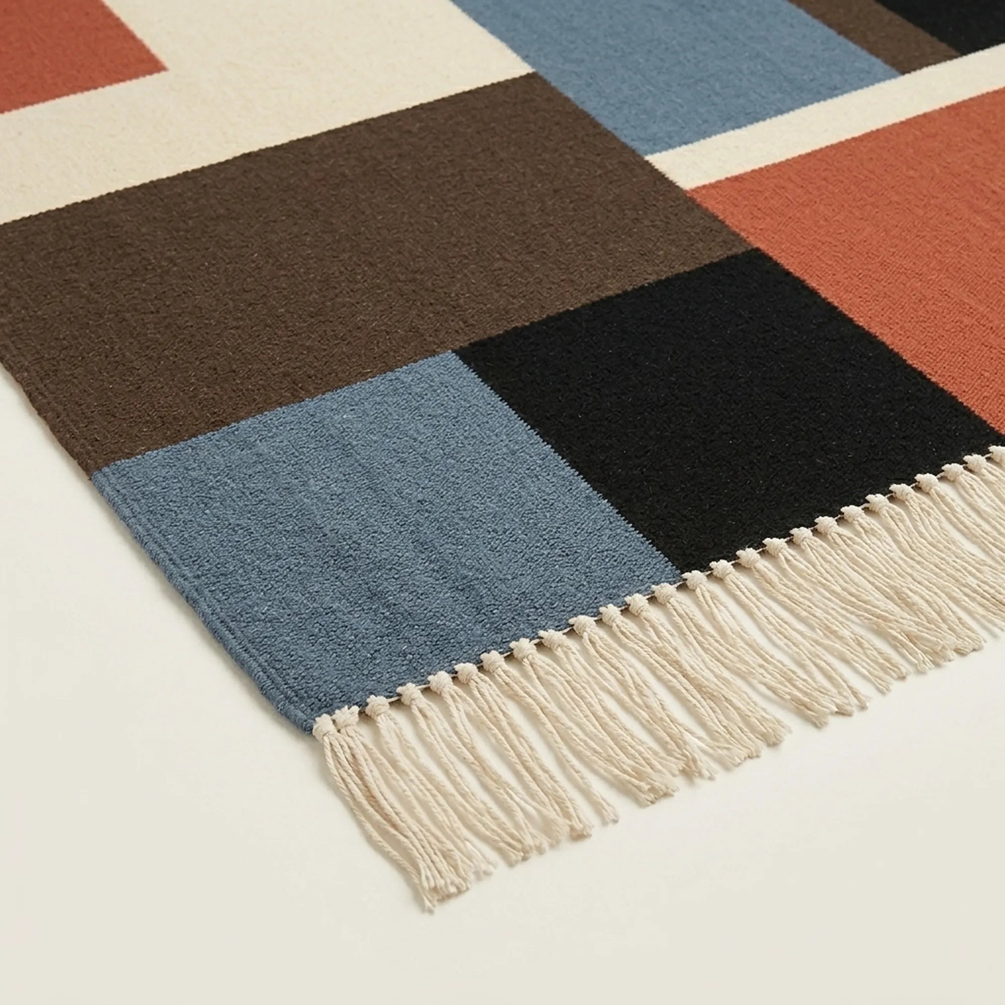 Blue Zanafi rug Telouet color blocks and fringe detail