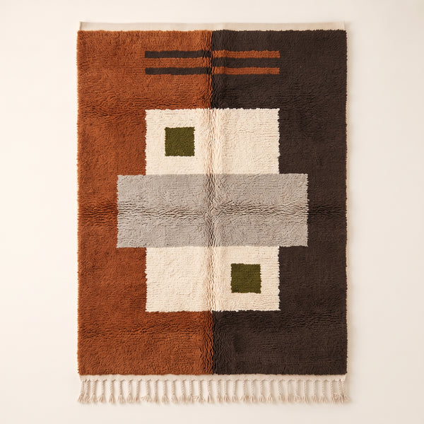 Tapis Mrirt Terracotta et Anthracite – Quadrillage patchwork – Tawenza
