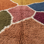 Close-up texture detail of Talwit showing handwoven wool pile and colour transitions between patches