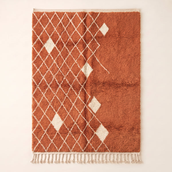 Terracotta & Ivory Beni Ourain Rug – Diamond Lattice – Tasa
