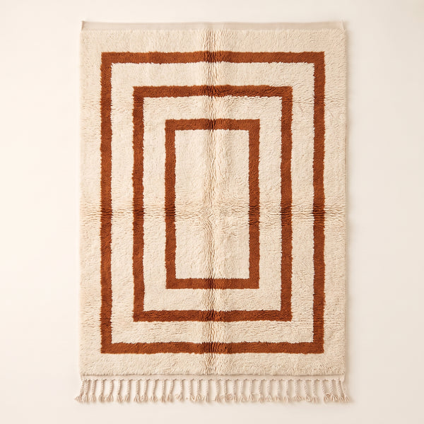 Tapis Mrirt Terracotta et Ivoire – Cadres imbriqués – Tizawi