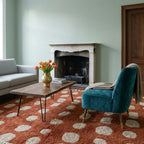 Agdal terracotta and ivory Beni Ourain rug styled in a refined interior.