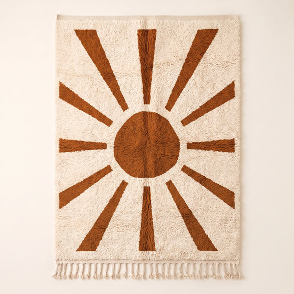 Tapis Mrirt Terracotta et Ivoire – Rayons de soleil – Tazawt