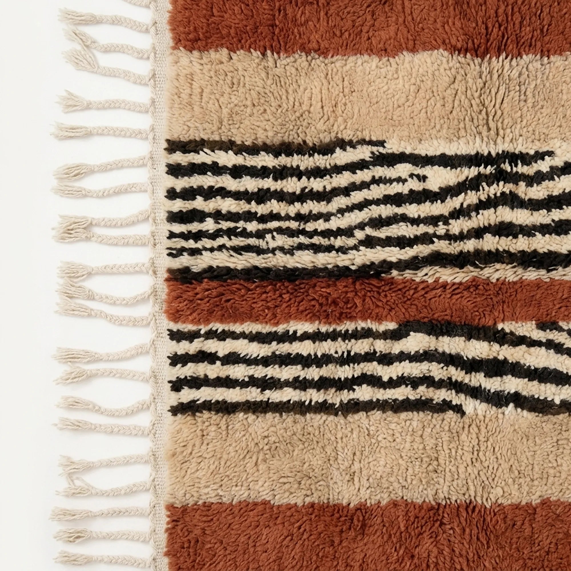 Angled view of the Azar hand-knotted Beni Ourain rug.
