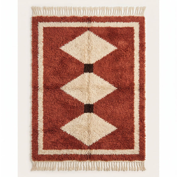 Terracotta & Ivory Boujaad Rug – Stacked Diamonds – Zayna