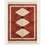 Terracotta and ivory Boujaad rug with three stacked diamond motifs and black separators, plain background