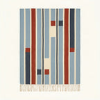 Blue Zanafi Kilim rug Tifernine with offset navy and rust stripes, full rug view