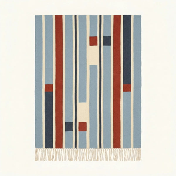 Blue Zanafi Kilim Rug – Offset Stripes – Tifernine
