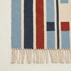 Blue Zanafi Kilim rug Tifernine, stripe and fringe detail