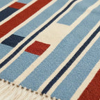 Blue Zanafi Kilim rug Tifernine, natural wool flat-weave detail