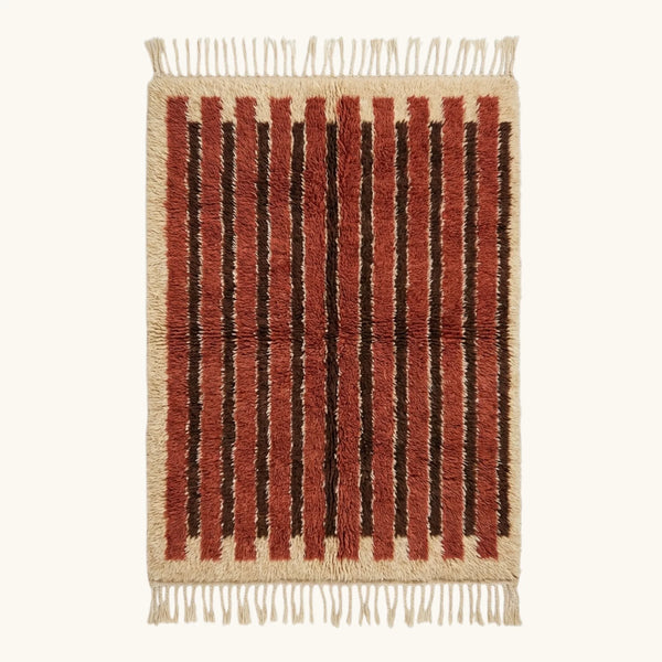 Terracotta Beni Ourain Rug – Moroccan Stripe Design – Tifrit