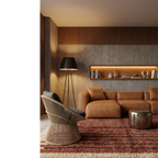Tifrit terracotta Beni Ourain rug styled in a warm contemporary living room.