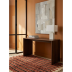 Alternative room view of the Tifrit terracotta striped Moroccan rug.