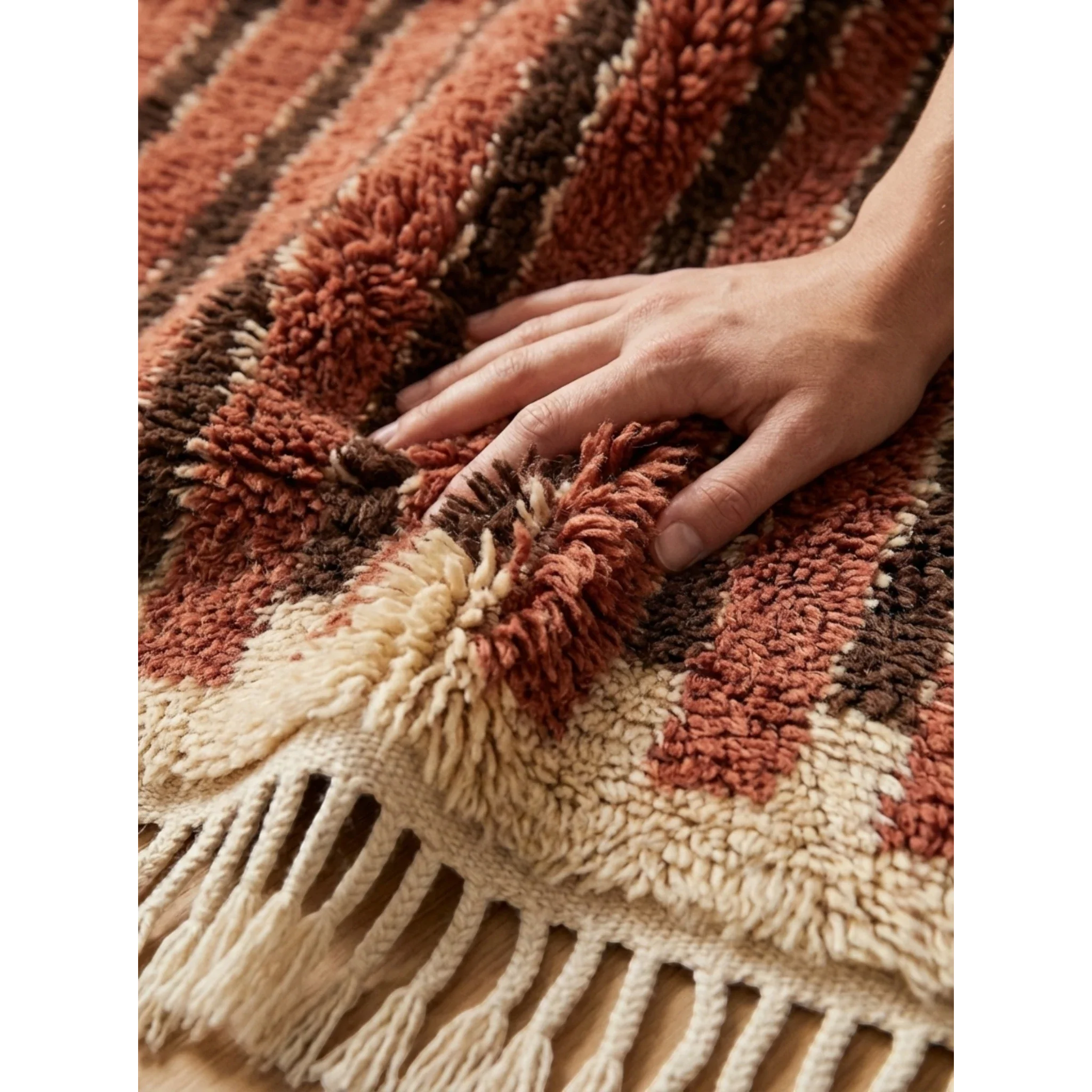 Soft hand-knotted wool texture of the Tifrit terracotta Moroccan rug.