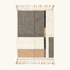 Tifsa taupe Beni Ourain rug with abstract color block design, full view