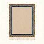 Ivory, charcoal and navy Zanafi rug Tighremt with tribal geometric border, full rug view