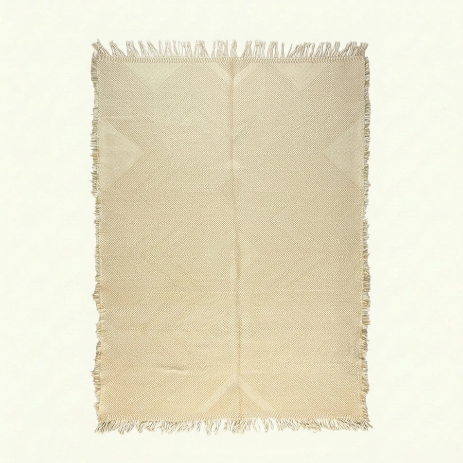 Ivory Zanafi Kilim rug Tighza with minimal tonal texture, full rug view
