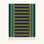 Green Zanafi Kilim rug Tisselday with navy bordered bands, full rug view