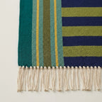 Green Zanafi Kilim rug Tisselday, bordered stripe and fringe detail