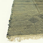 Olive Zanafi Kilim rug Tissint with linear diamond pattern, weave and border detail