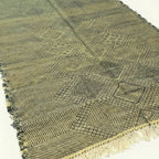 Olive Zanafi Kilim rug Tissint with linear diamond pattern, weave and border detail