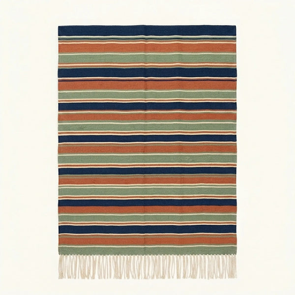 Navy Zanafi Kilim Rug – Linear Stripes – Toundout