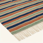 Navy Zanafi Kilim rug Toundout, handwoven fringe detail