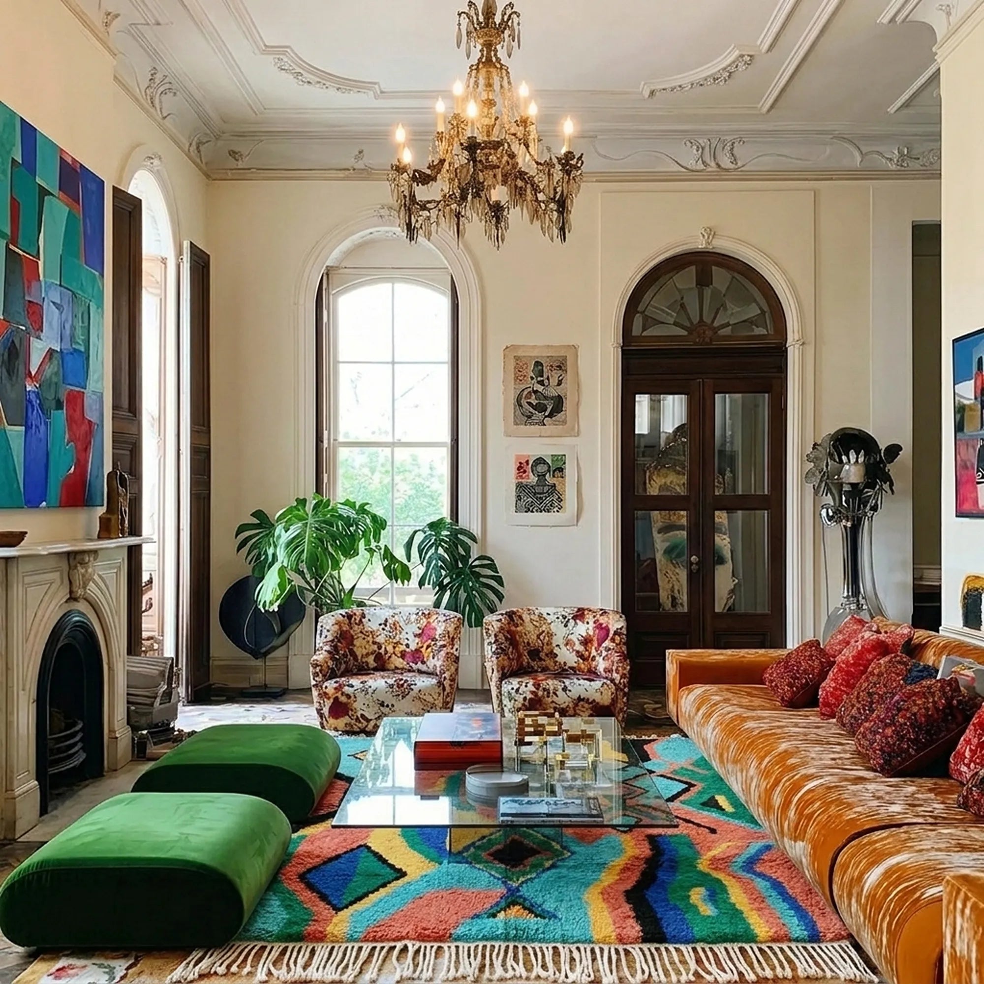 Anir colorful Boujaad rug styled in an interior setting.