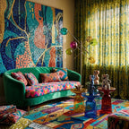 Amadal colorful Boujaad rug styled in an interior setting.