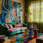 Azru colorful Boujaad rug styled in an interior setting.