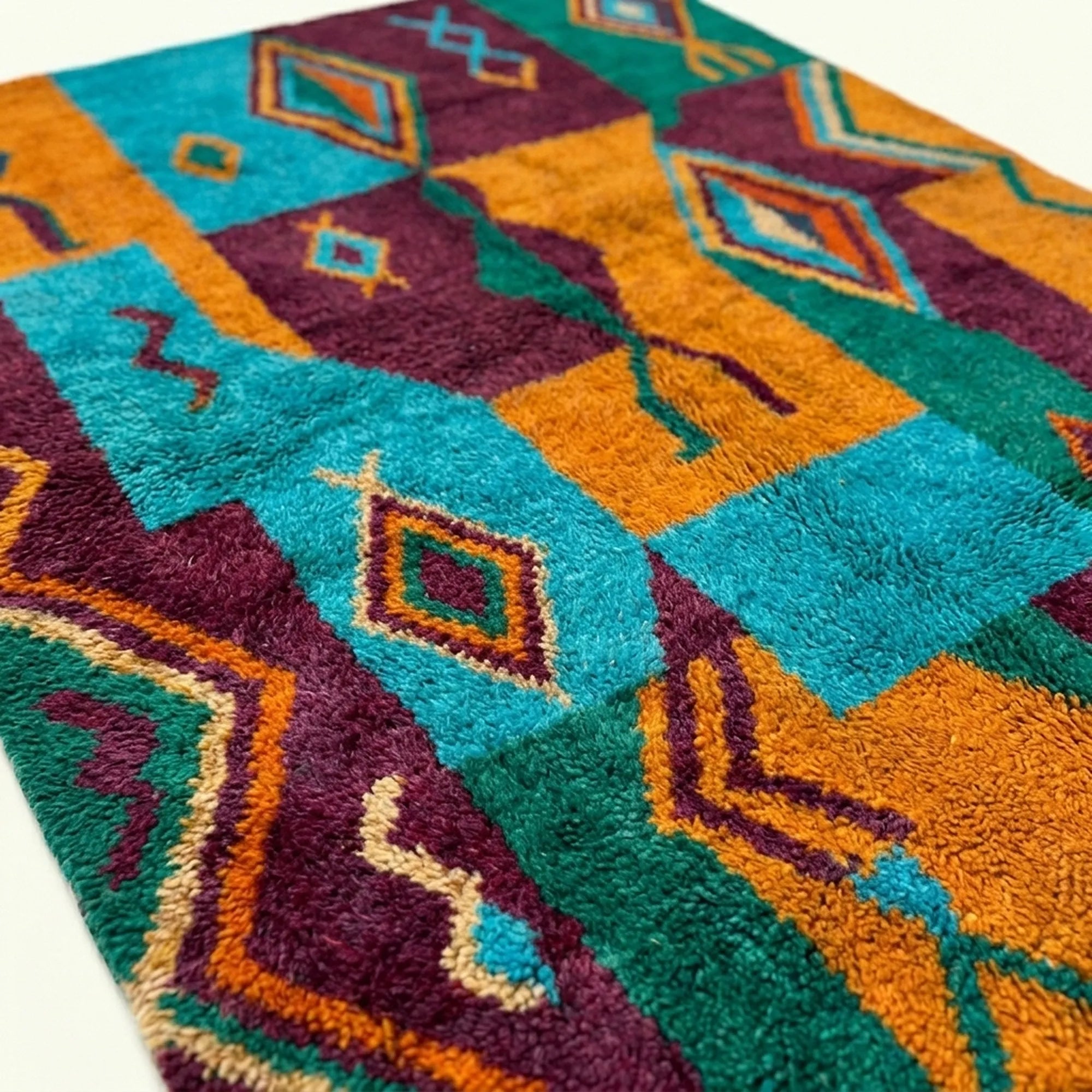 Angled view showing the pattern and wool pile of the Azru Boujaad rug.