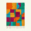 Full view of the Itri turquoise, orange and magenta Boujaad rug with a checkerboard color-block design.