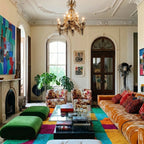 Itri colorful Boujaad rug styled in an interior setting.