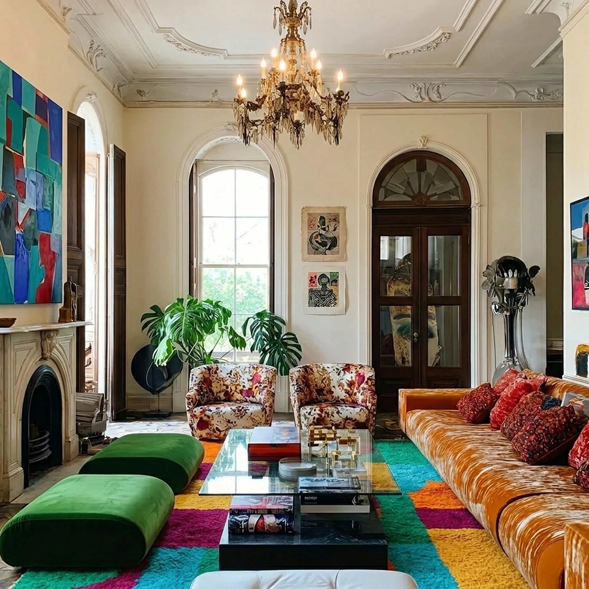 Itri colorful Boujaad rug styled in an interior setting.