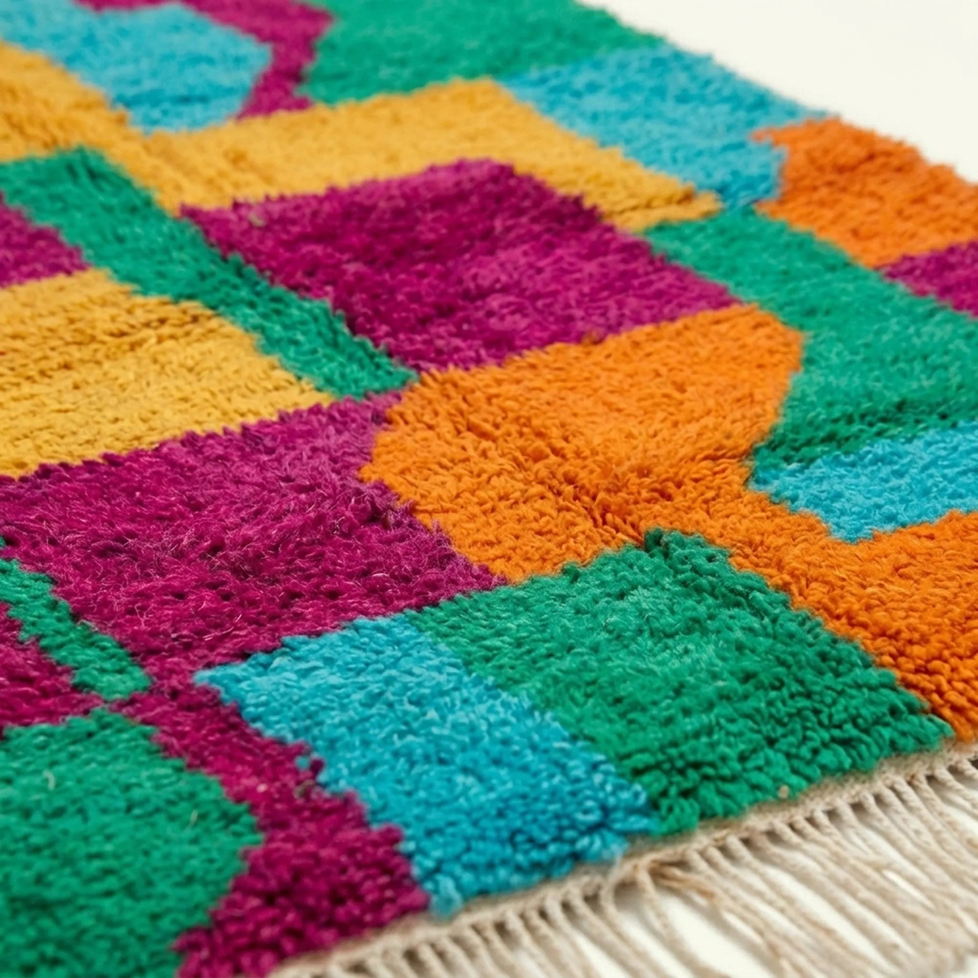 Detail view of the Itri Boujaad rug showing its colorful handwoven pattern.