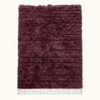 Wine Beni Ourain rug with dense soft pile weave, full flat view on plain background showing rectangular shape