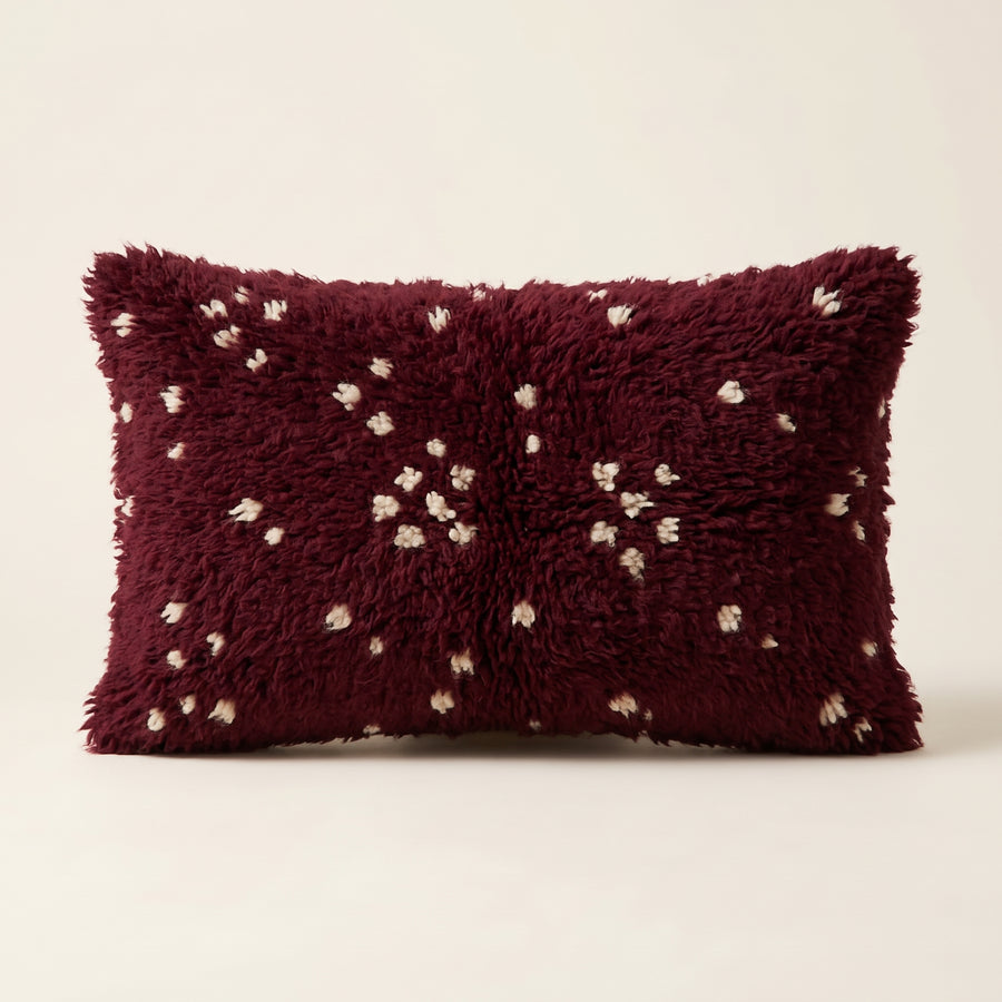 Wine & Ivory Moroccan wool lumbar pillow, Wine Snow design, 14 x 24 in