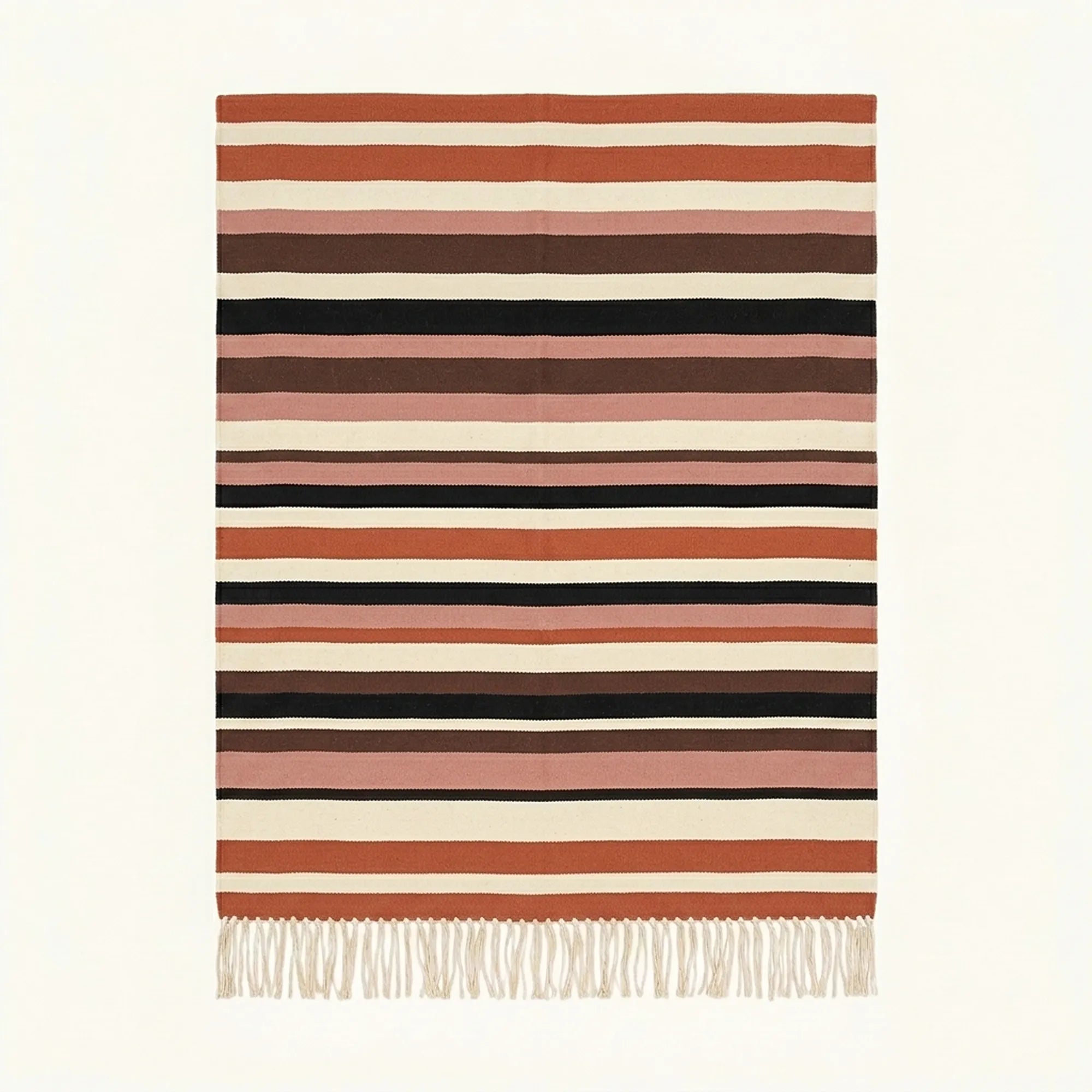 Terracotta Zanafi rug Zagora with horizontal stripes, full rug view